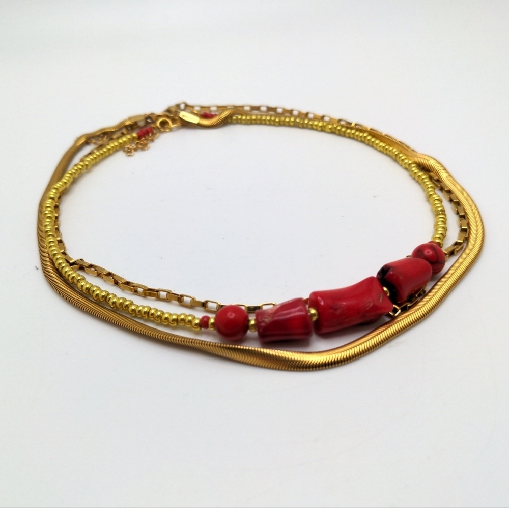 381MIDALANE 18k Gold Red Coral Layered Necklace Set